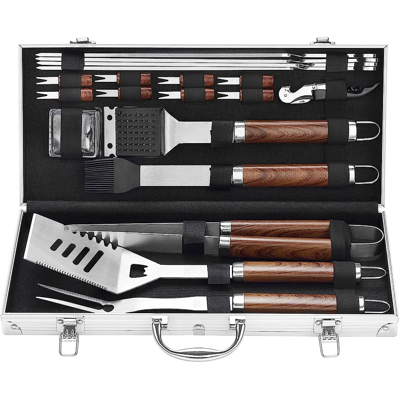 20PCS Stainless Steel BBQ Grill Tools Set Barbecue Accessories with Aluminum Case